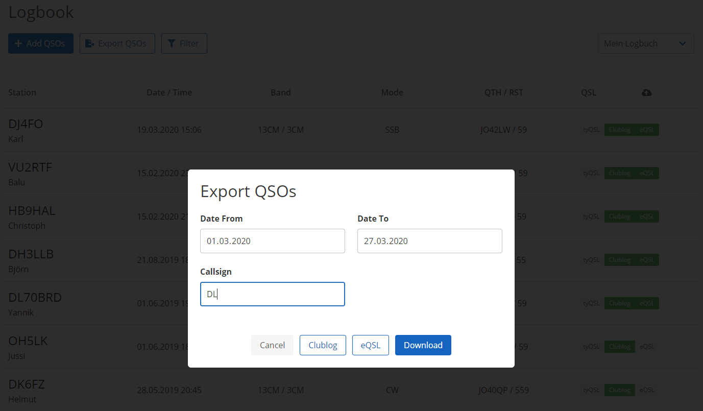 Export QSOs